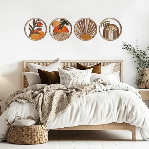 HASTHIP® 4 Pieces Of Openwork Country Farmhouse Wall Art Decoration, Bohemian Wall Hanging Sculptures, Living Room, Bedroom, Country Courtyard, Housewarming Gifts HASTHIP® 4 Pieces Of Openwork Country Farmhouse Wall Art Decoration, Bohemian Wall Hanging Sculptures, Living Room, Bedroom, Country Courtyard, Housewarming Gifts